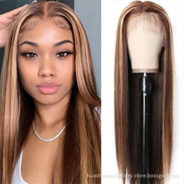 Glueless Highlight Human Hair Wigs,Brazilian Virgin Lace Front Wig,Natural Pre-plucked Hairline Lace Frontal Wigs